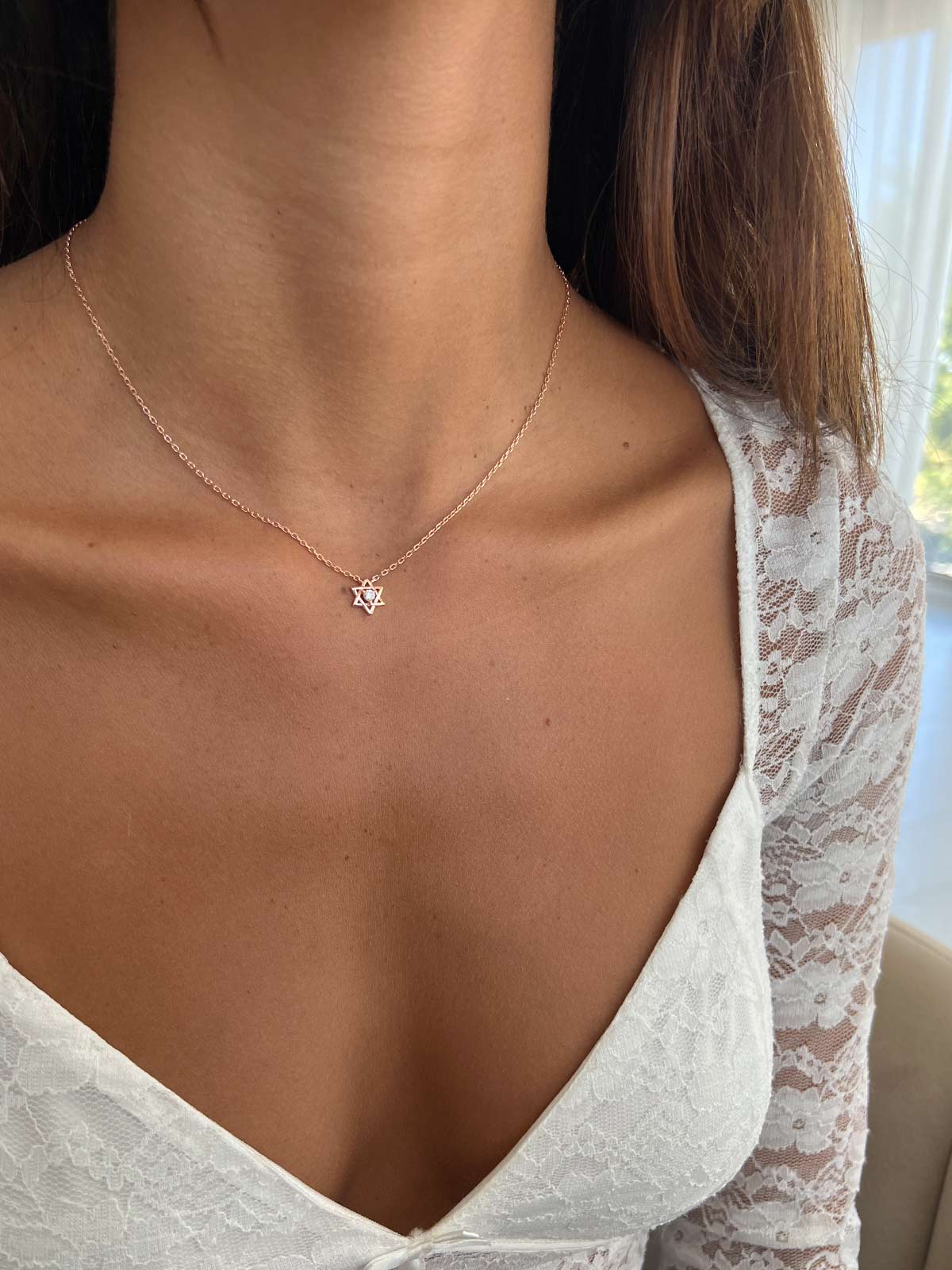 שרשרת צמודה מגן דוד וסוליטר