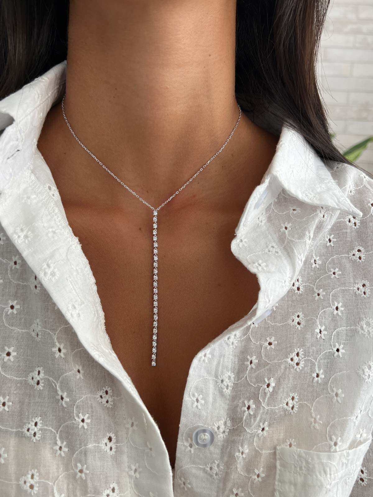 שרשרת עניבה סוליטרים טניס - מי אלמה חנות תכשיטי כסף לנשים אונליין