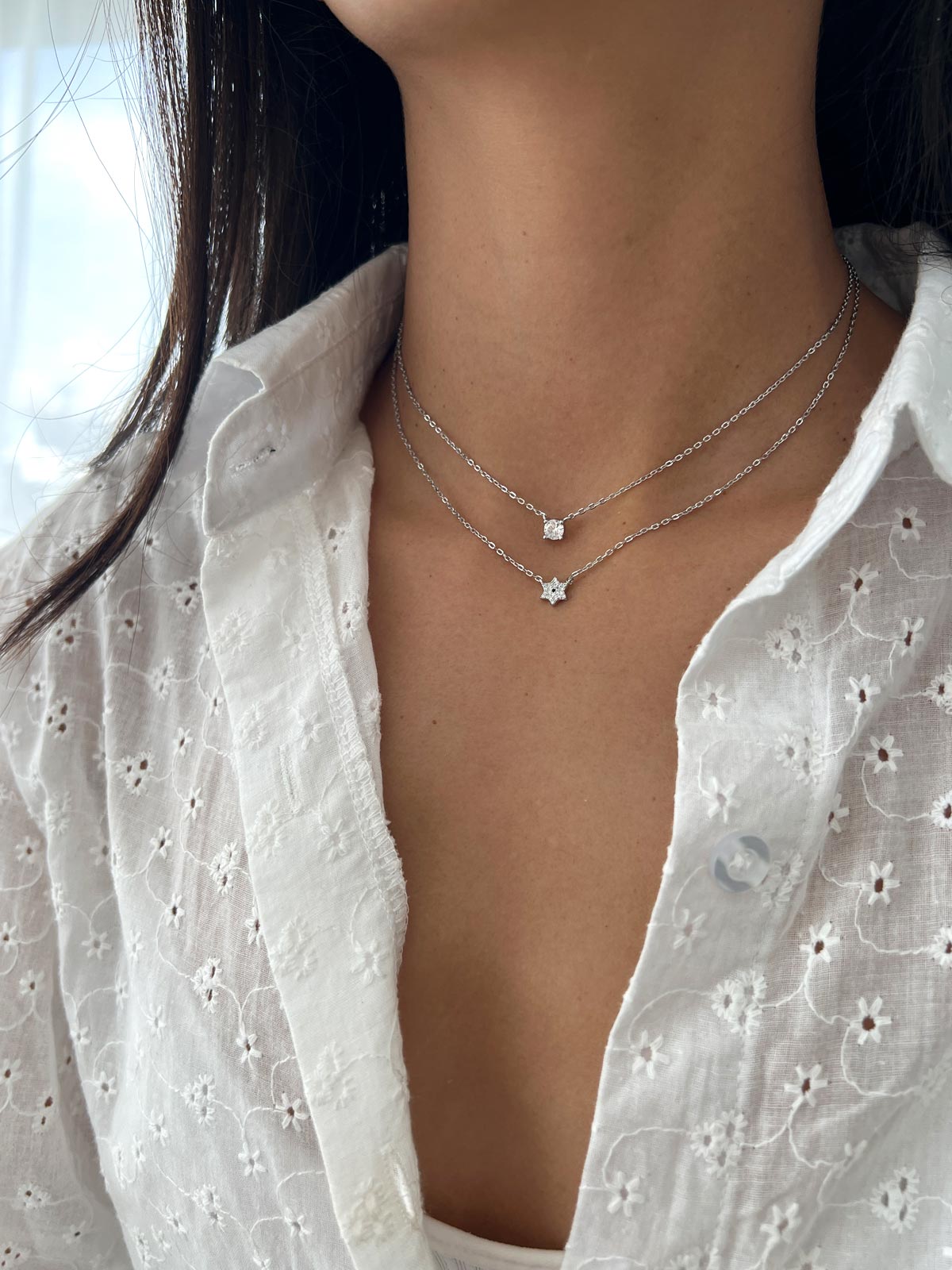 שרשרת כפולה מגן דוד וסוליטר