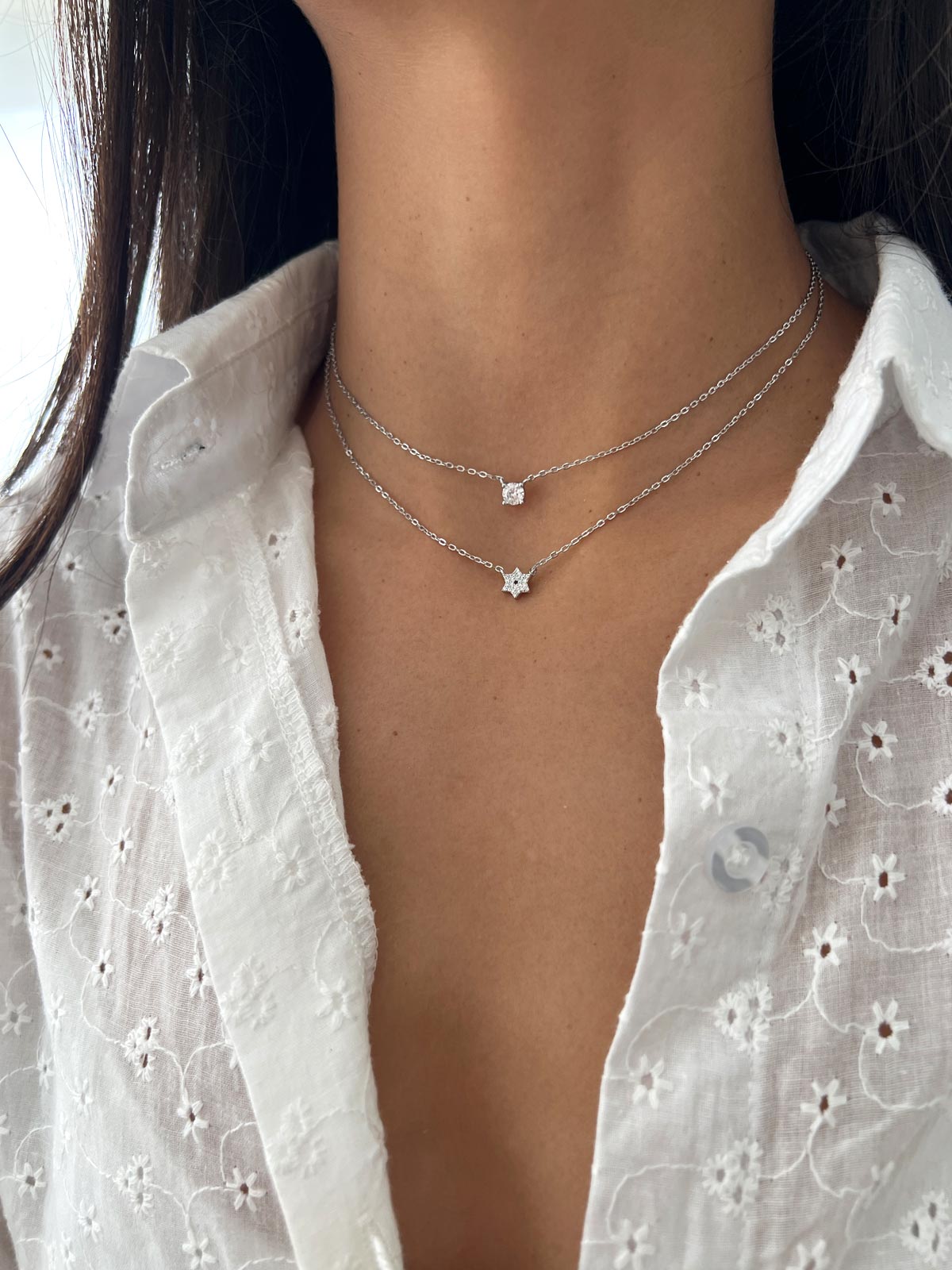 שרשרת כפולה מגן דוד וסוליטר