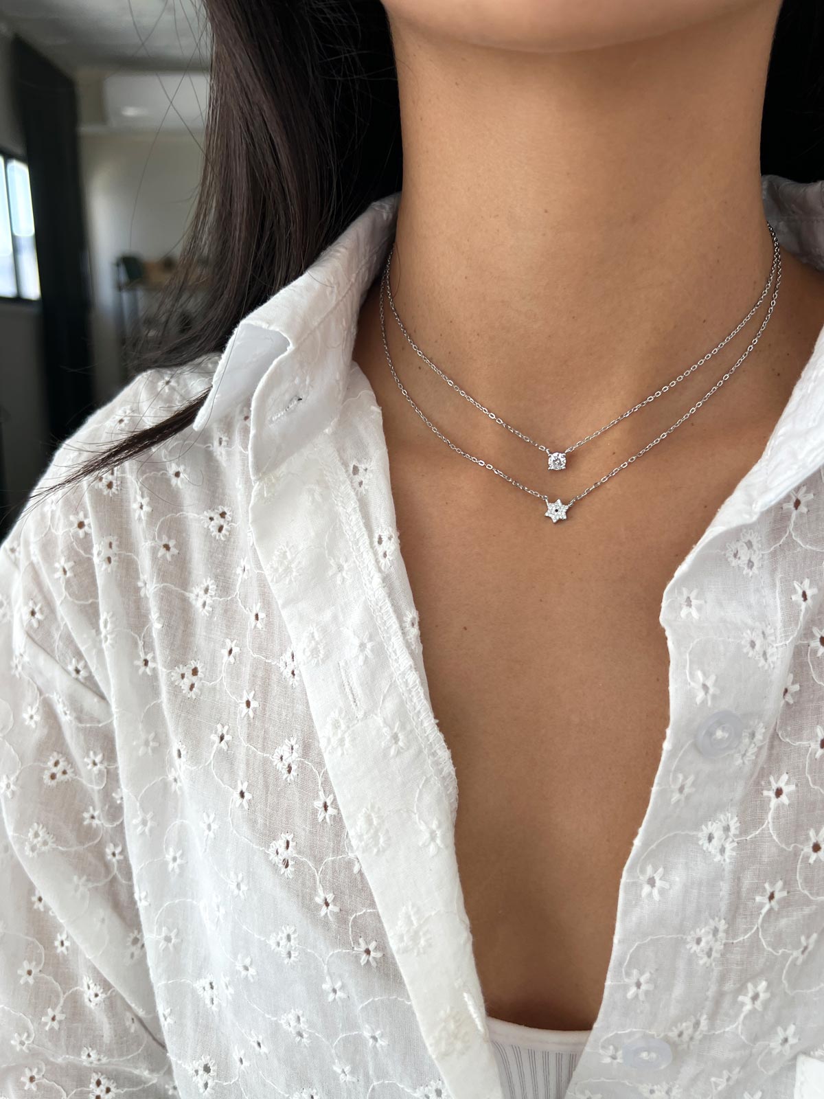 שרשרת כפולה מגן דוד וסוליטר