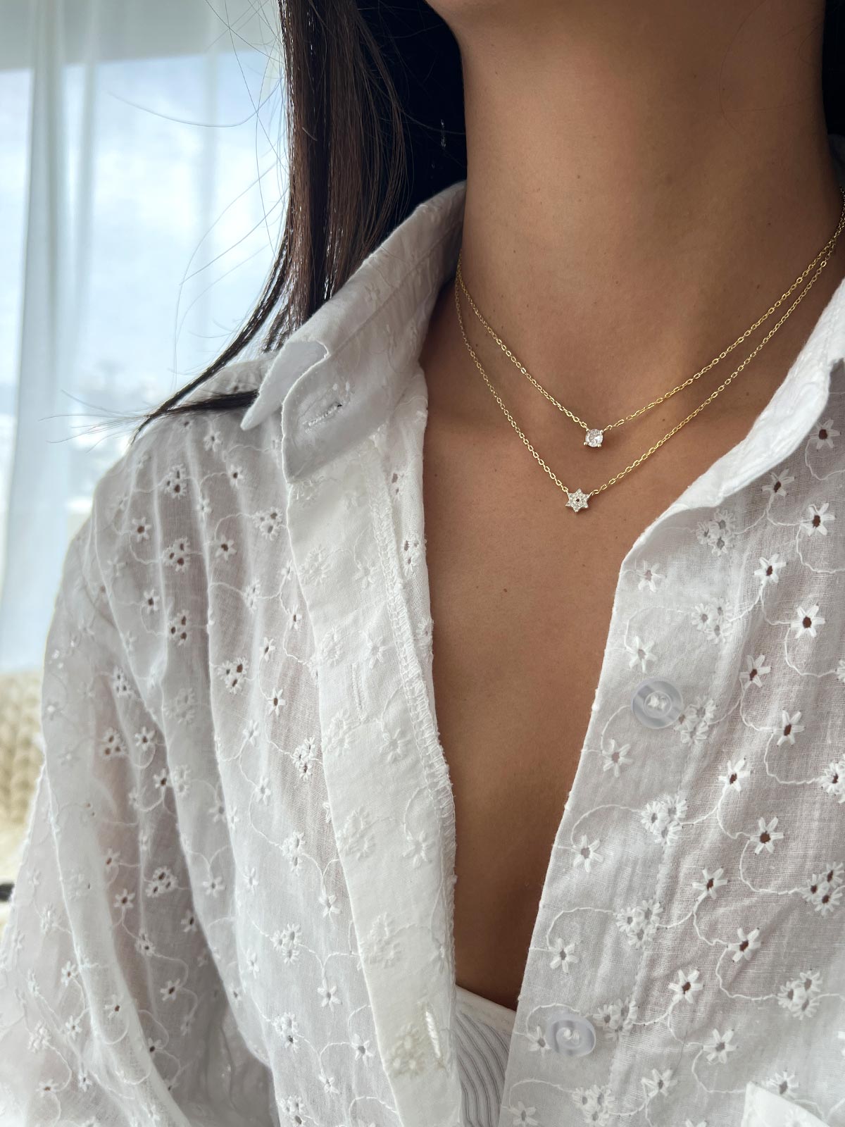 שרשרת כפולה מגן דוד וסוליטר