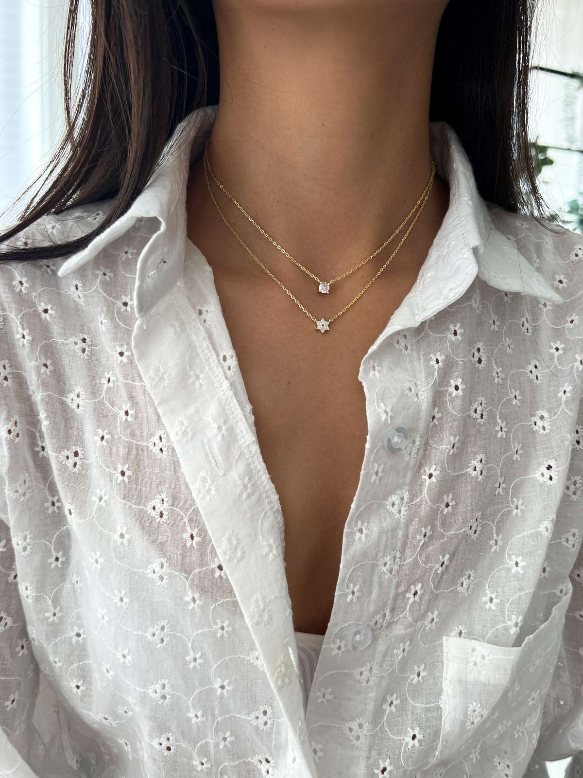 שרשרת כפולה מגן דוד וסוליטר