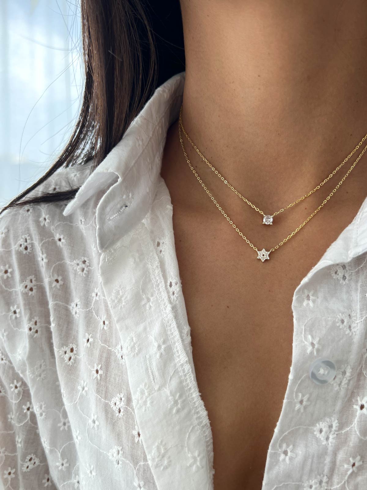 שרשרת כפולה מגן דוד וסוליטר