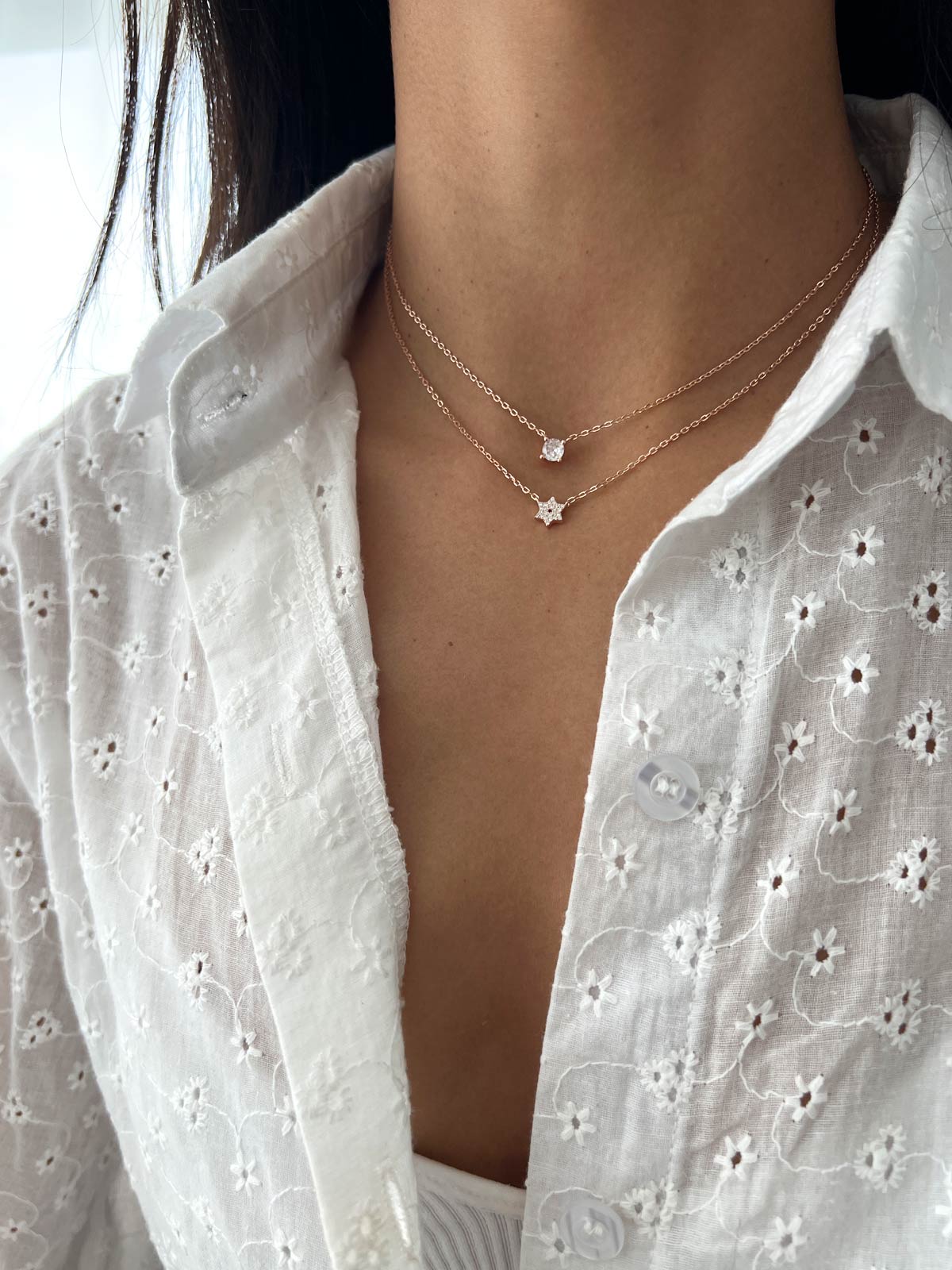 שרשרת כפולה מגן דוד וסוליטר