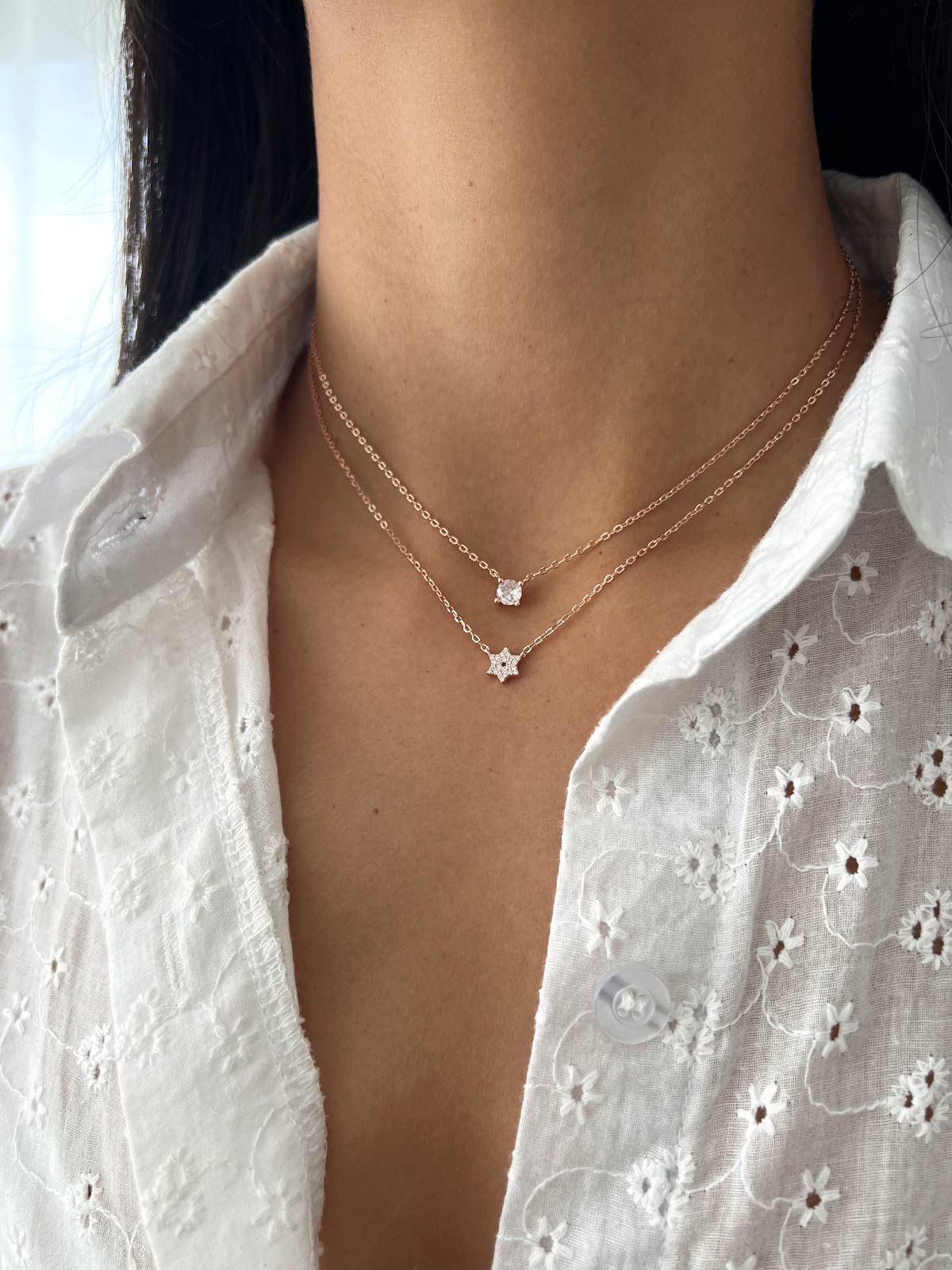 שרשרת כפולה מגן דוד וסוליטר