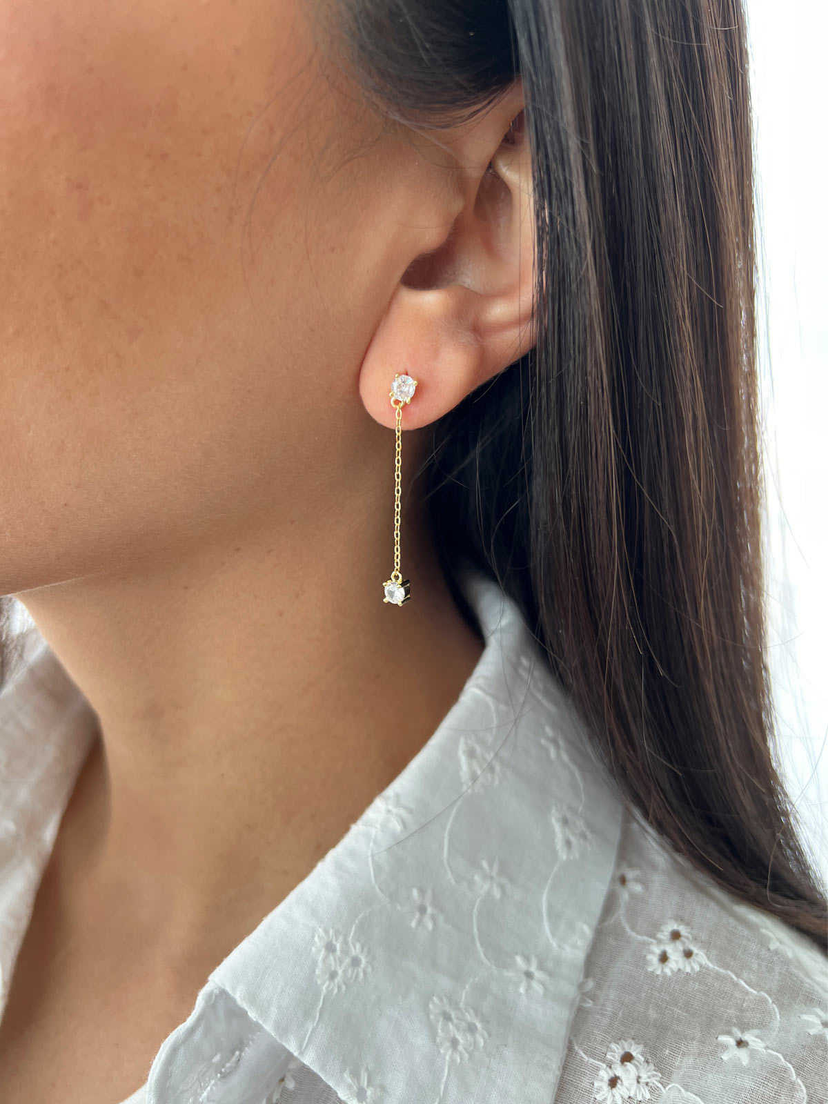 עגילים נופלים שני סוליטרים