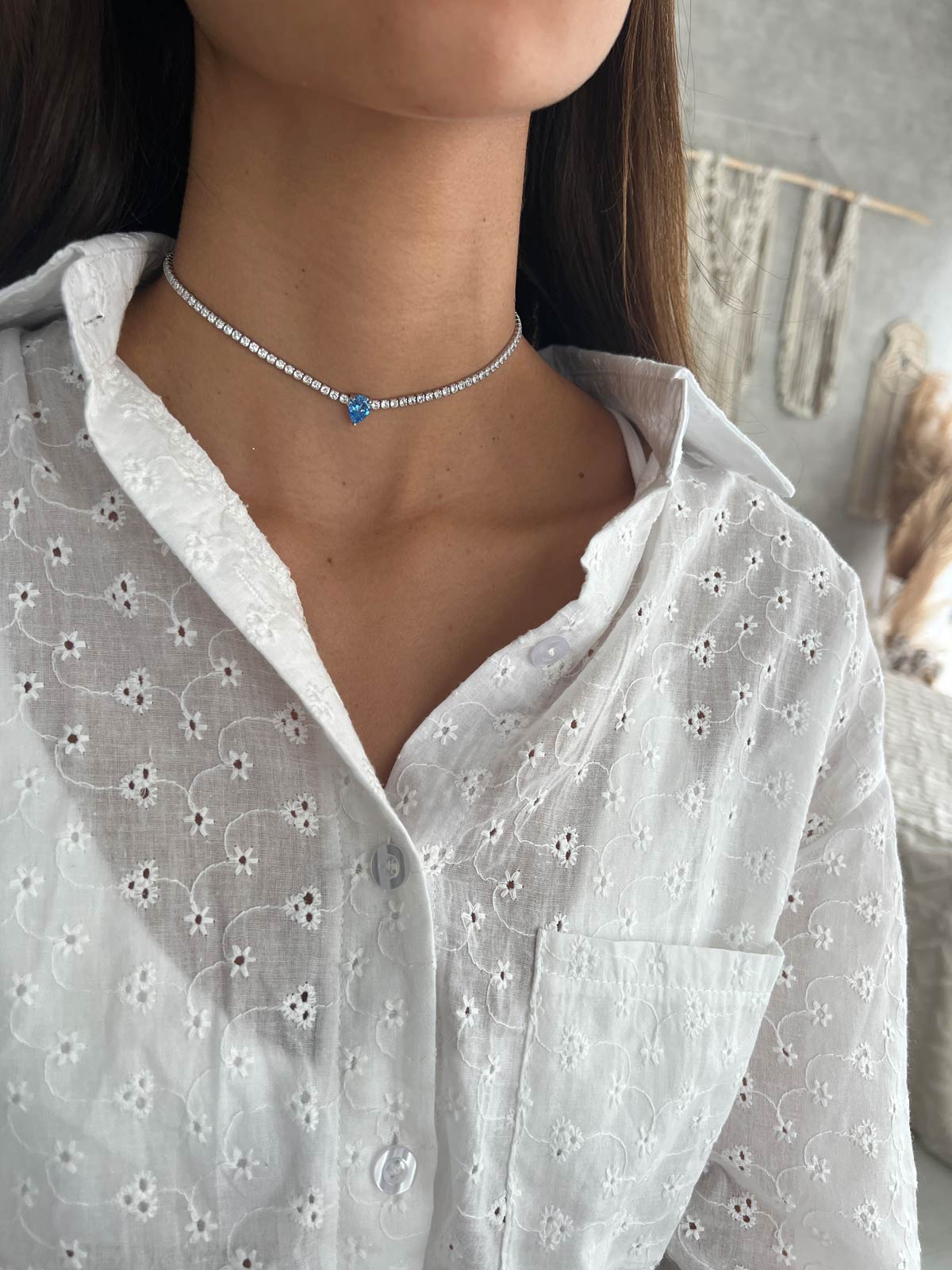 שרשרת צ'וקר טניס סוליטר טיפה תכלת