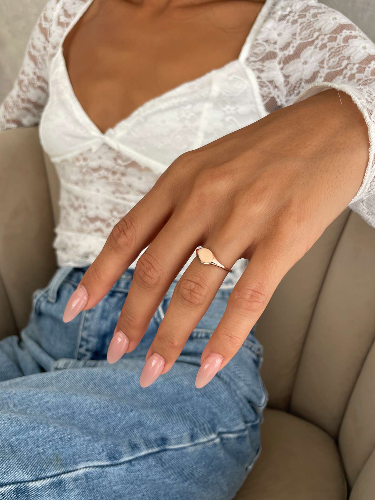 טבעת חותם מותאמת אליפסה חלקה