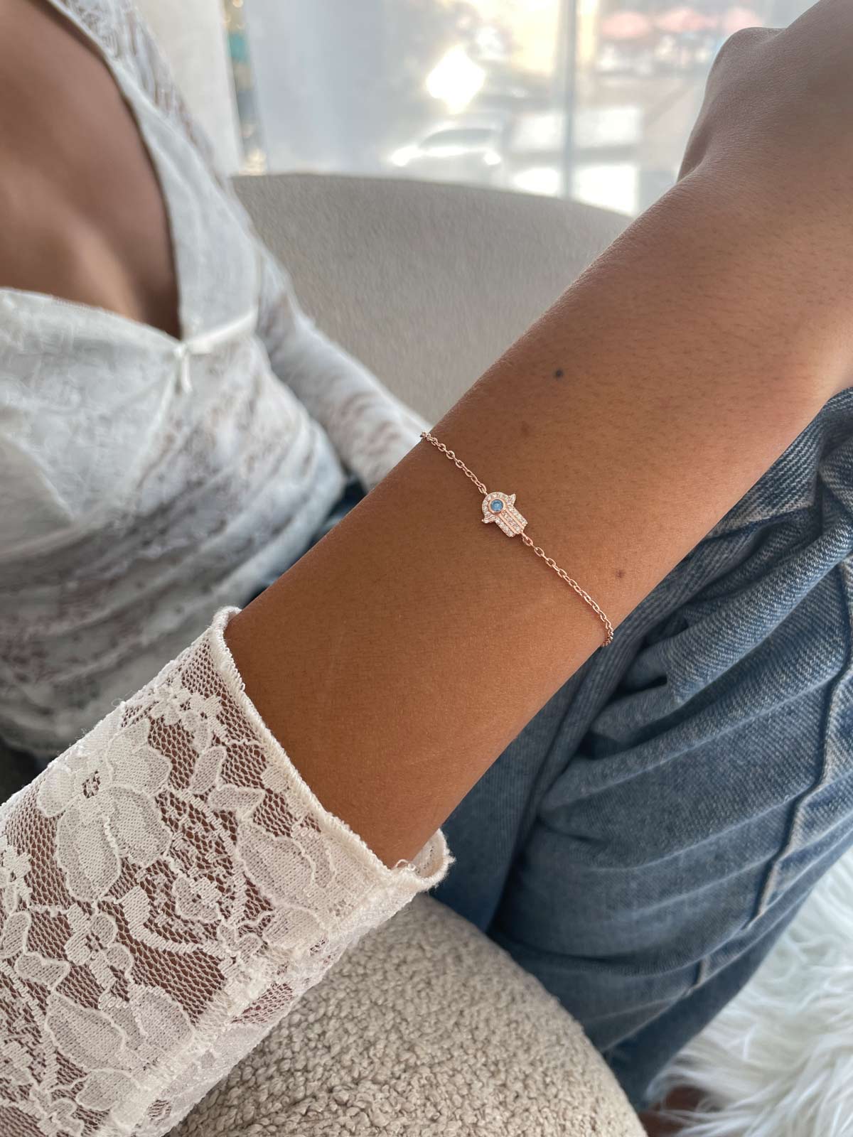 צמיד חמסה קטנה אבן תכלת