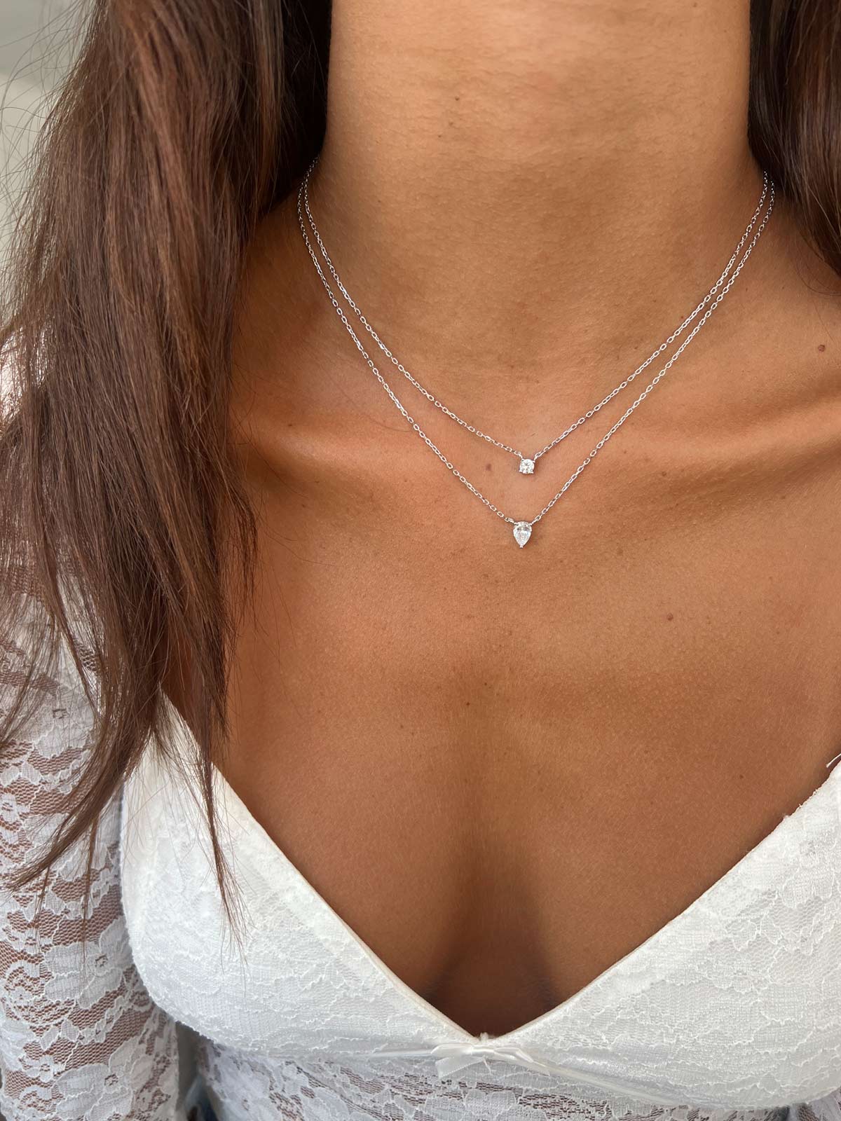 שרשרת כפולה טיפה וסוליטר