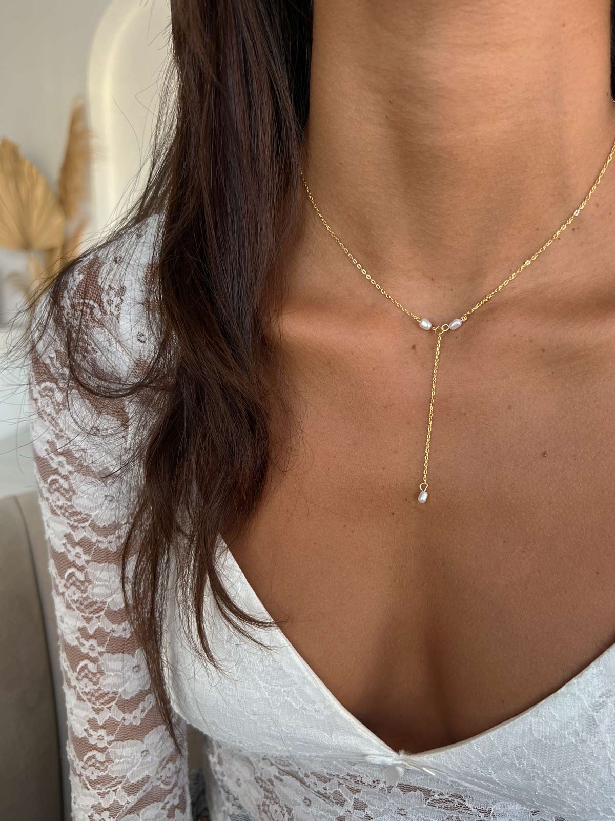 שרשרת עניבה פנינים עדינה