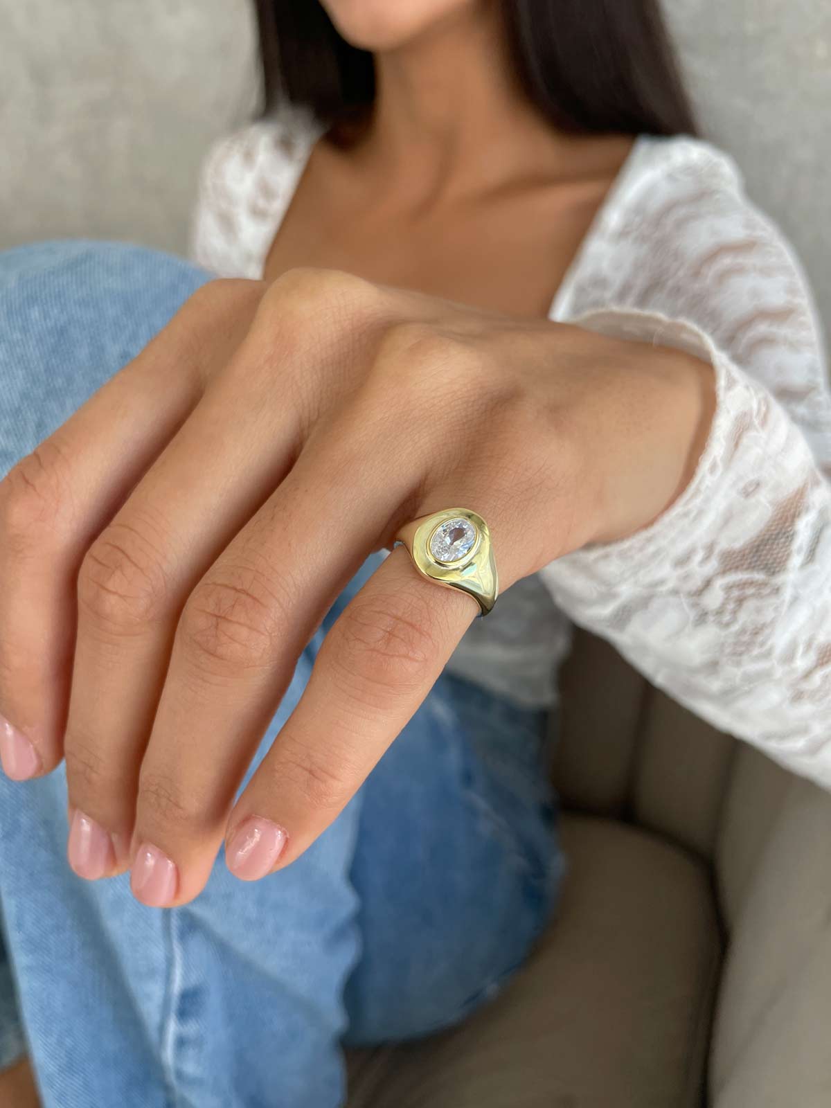 טבעת חותם לזרת סוליטר אליפסה