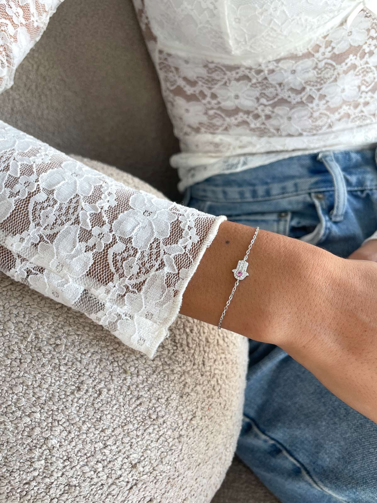 צמיד חמסה קטנה אבן ורודה