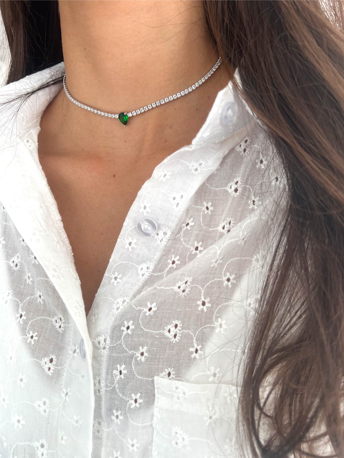 שרשרת צ'וקר טניס סוליטר טיפה ירוקה