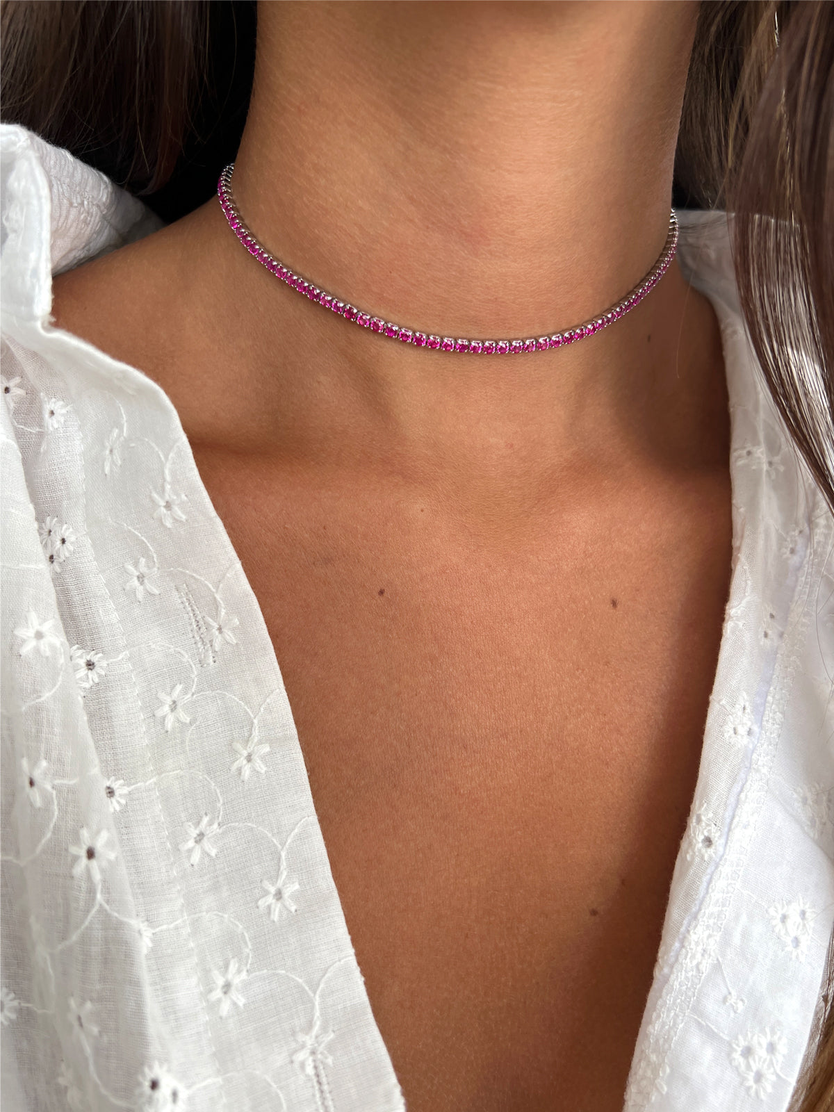 שרשרת צ'וקר טניס ורוד