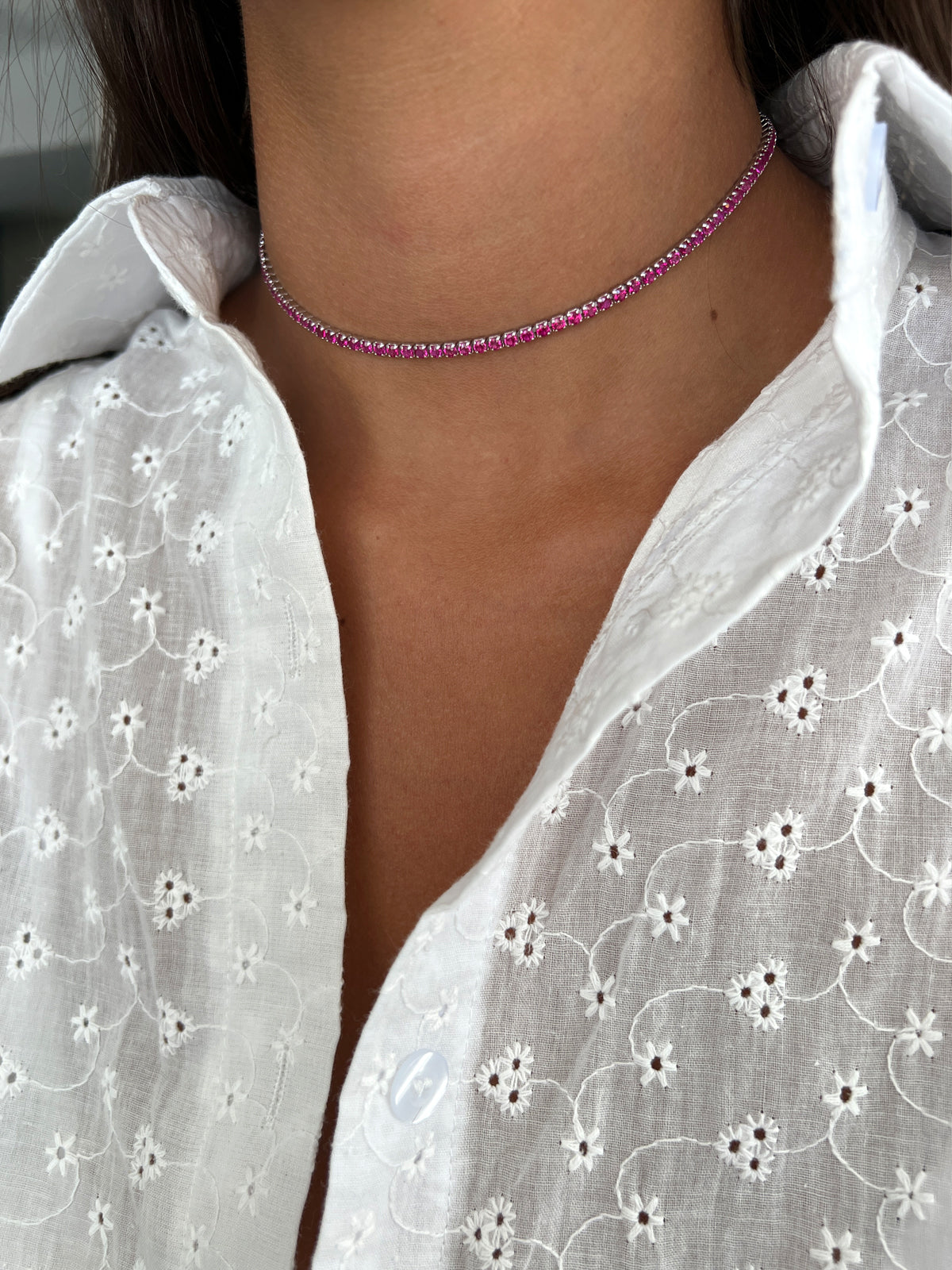 שרשרת צ'וקר טניס ורוד