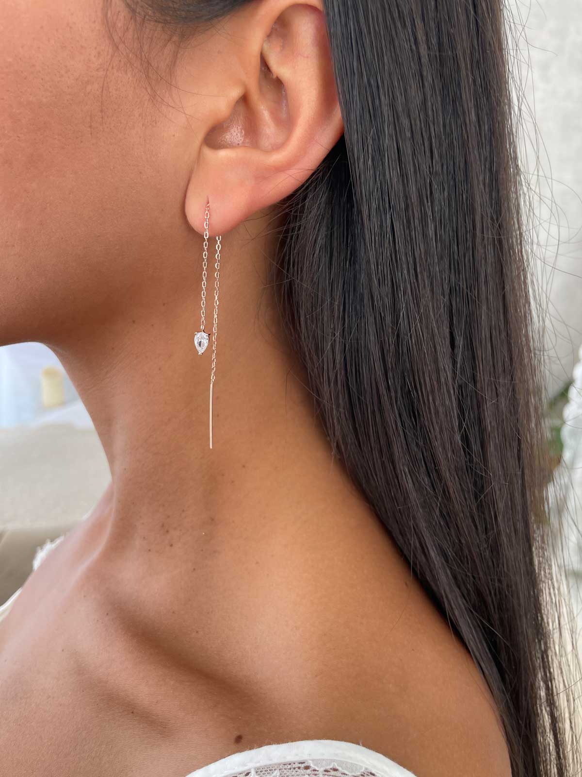 עגיל שרשרת נופלת וסוליטר טיפה