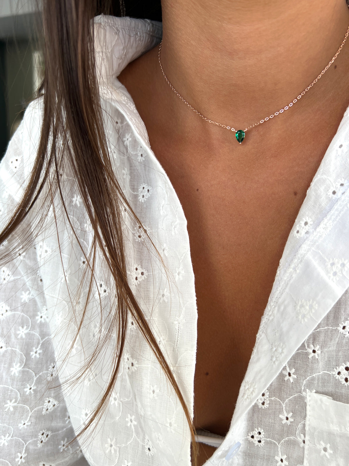 שרשרת צמודה סוליטר טיפה ירוקה