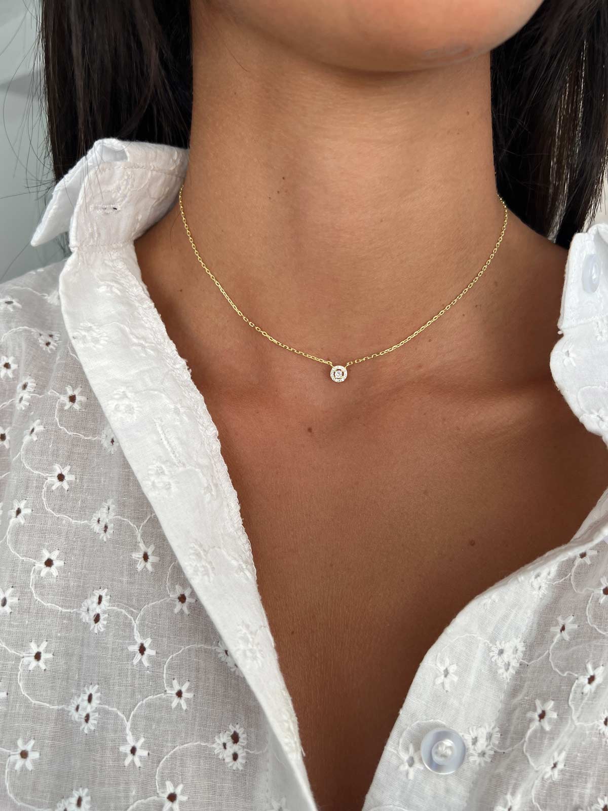 שרשרת צמודה סוליטר קטן משובץ