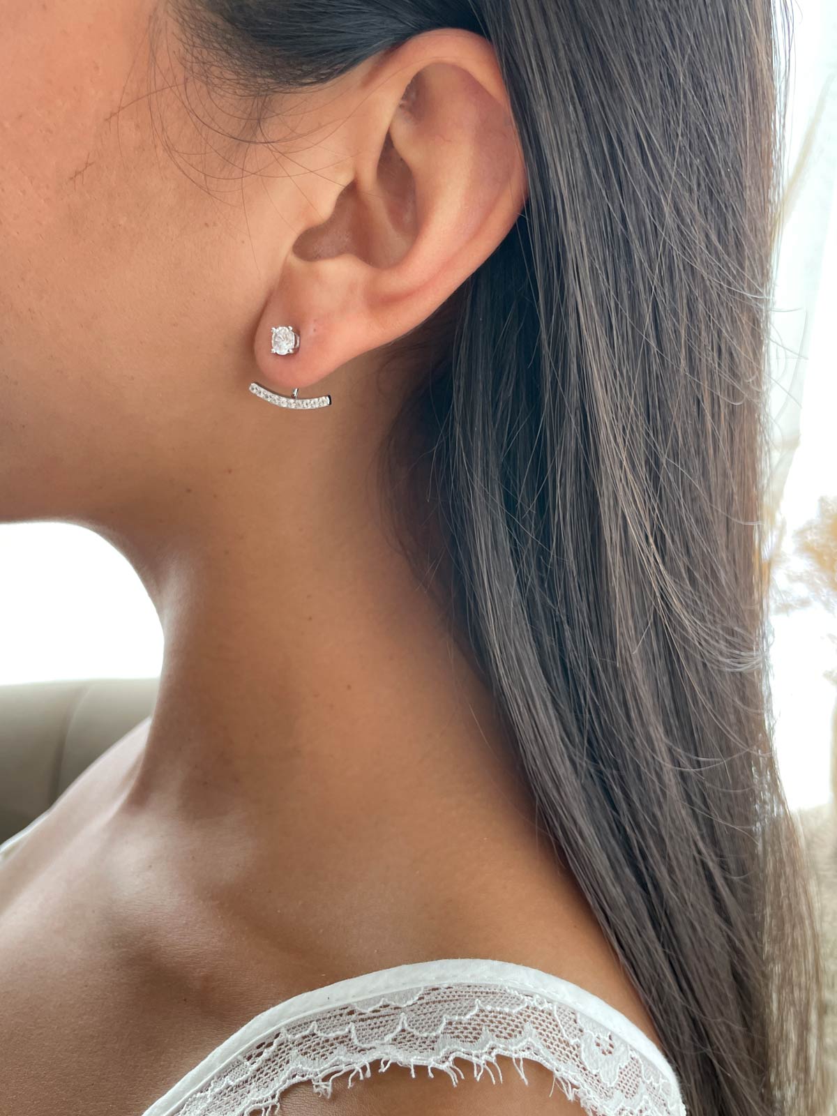 עגילי ג’אקט סוליטר ושורה משובצת