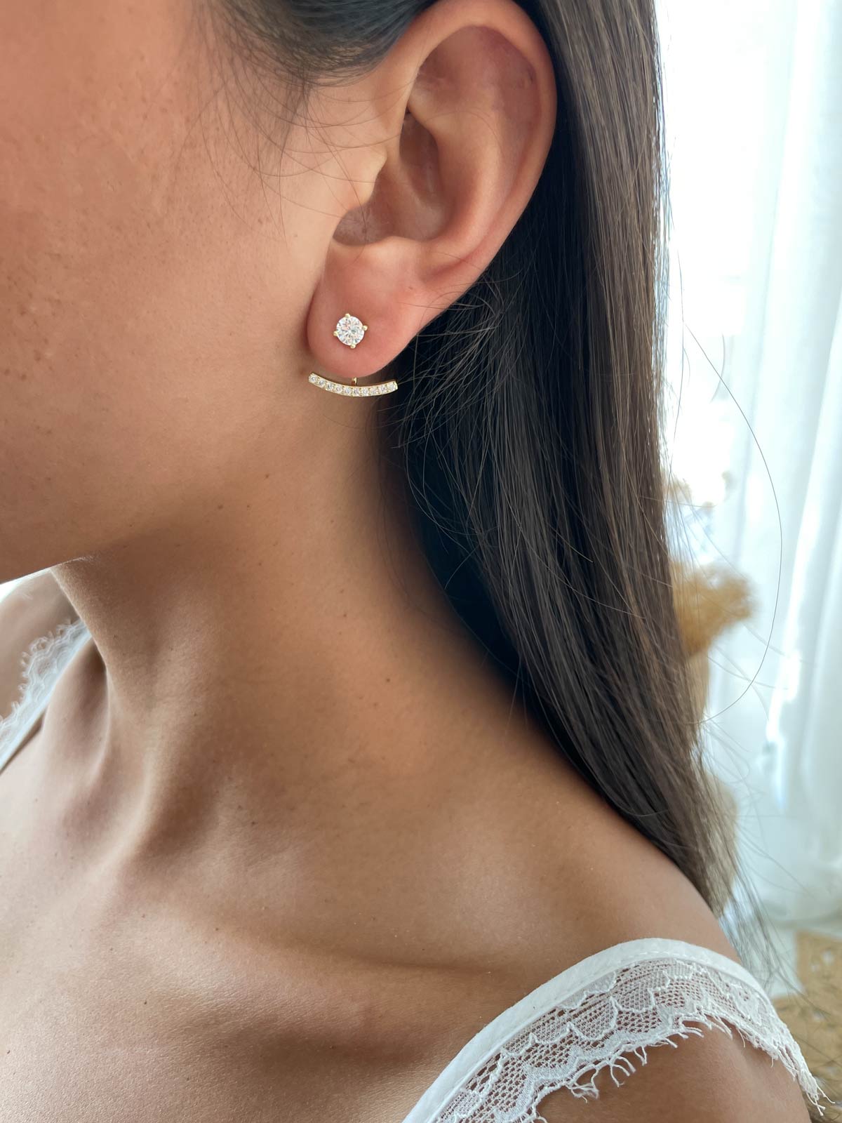 עגילי ג’אקט סוליטר ושורה משובצת