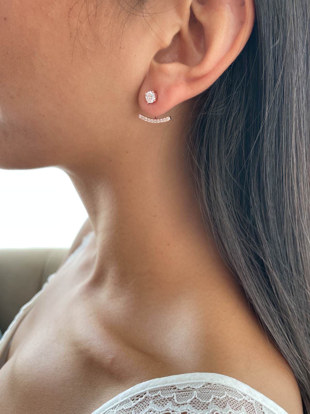 עגילי ג’אקט סוליטר ושורה משובצת