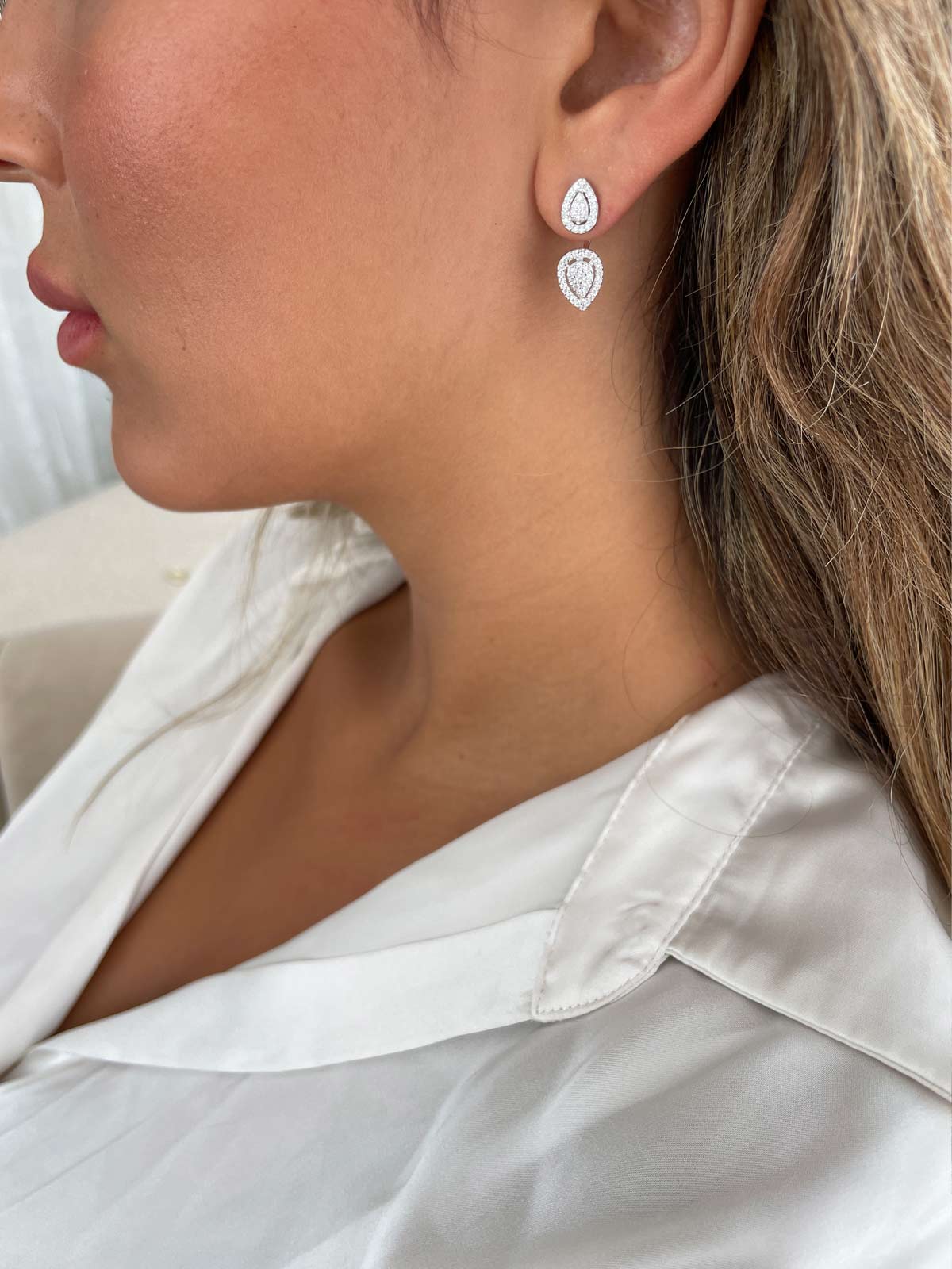 עגילי ג’אקט שתי טיפות משובצות