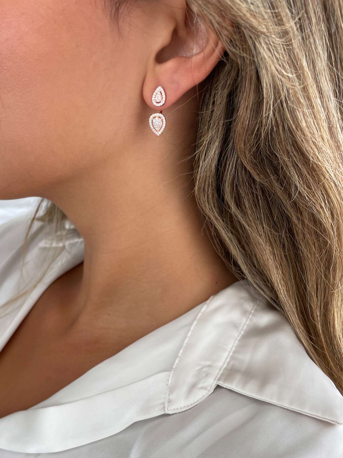 עגילי ג’אקט שתי טיפות משובצות