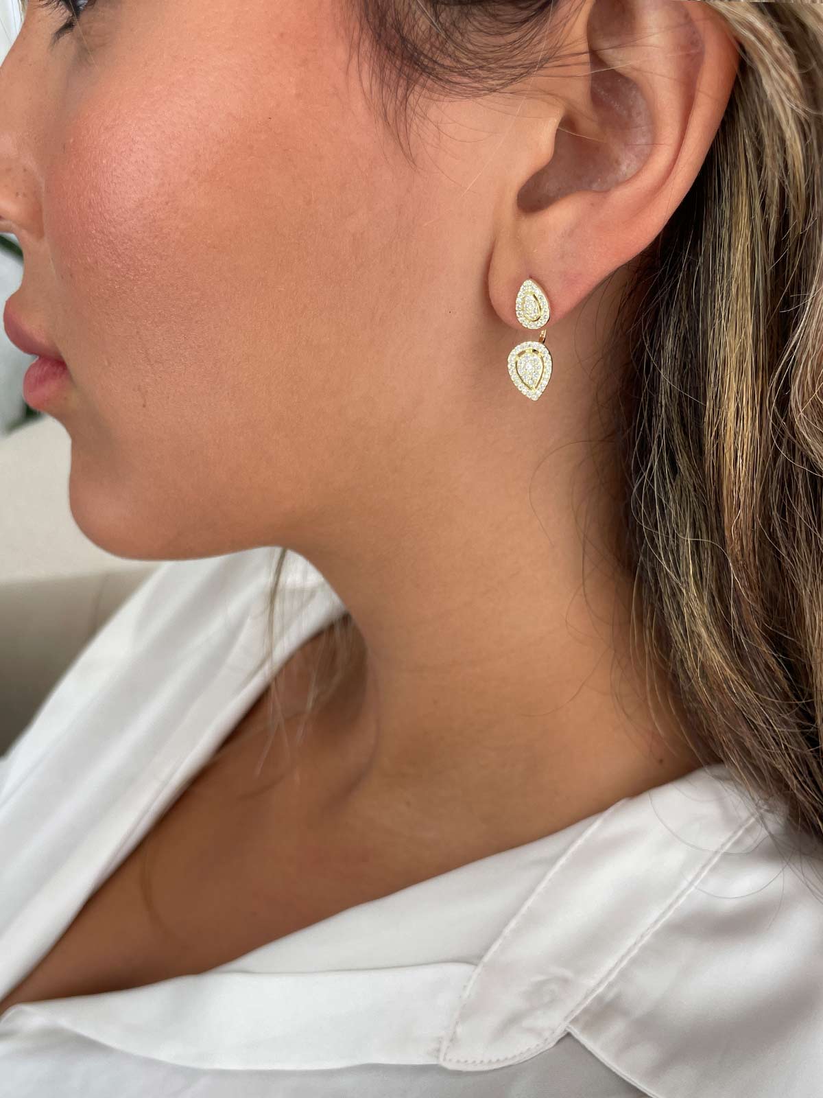 עגילי ג’אקט שתי טיפות משובצות