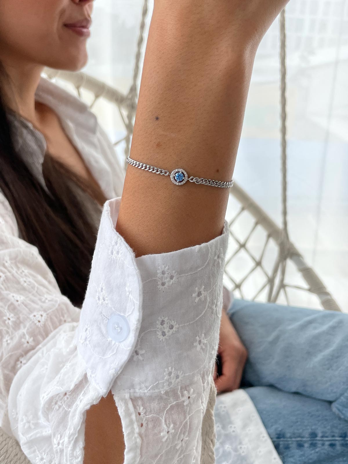 צמיד חוליות סוליטר תכלת משובץ