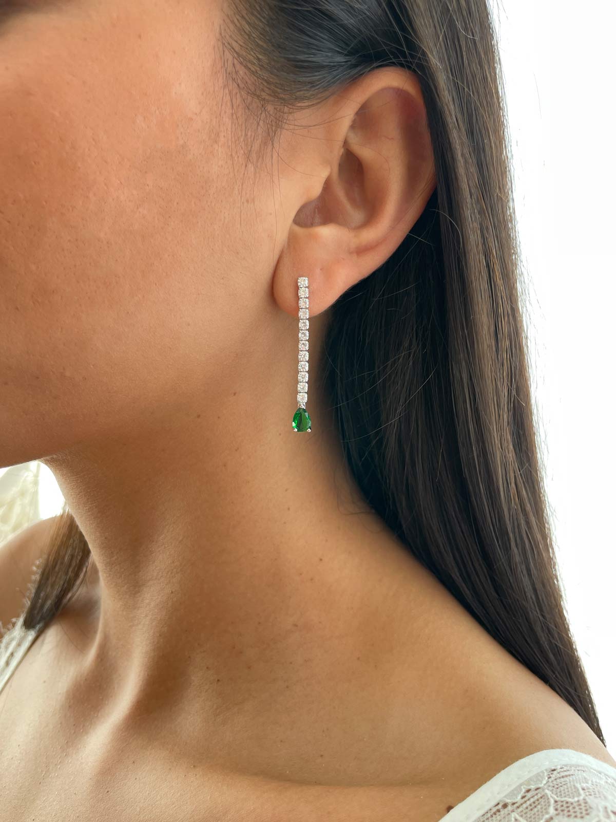 עגילי טניס סוליטר טיפה ירוקה