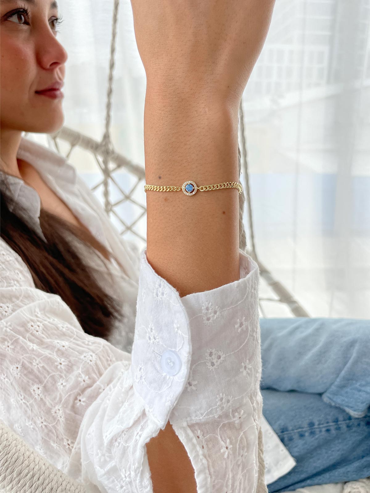 צמיד חוליות סוליטר תכלת משובץ