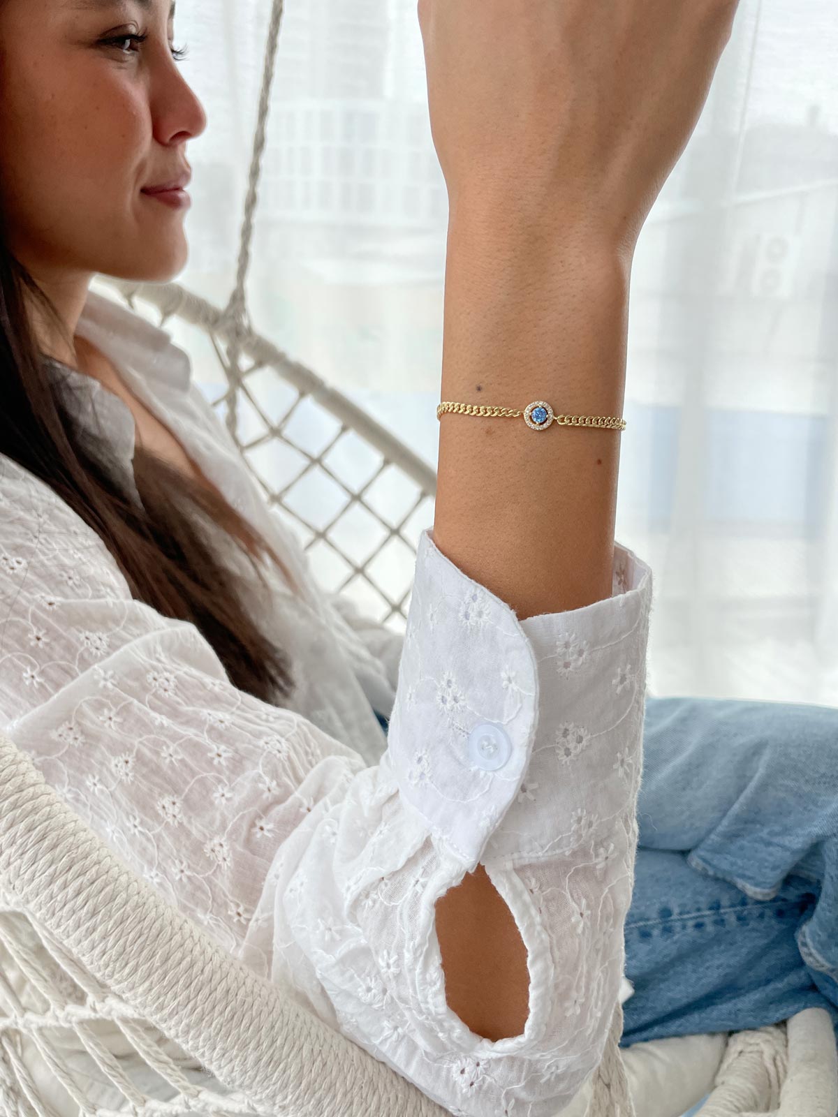 צמיד חוליות סוליטר תכלת משובץ