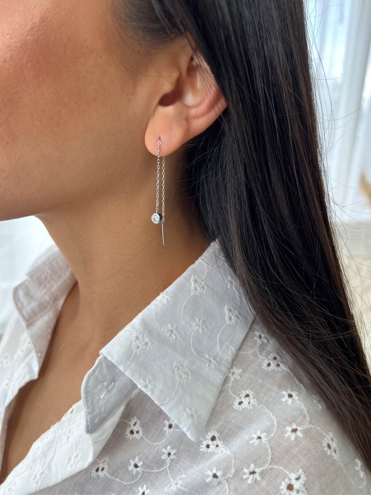 עגיל שרשרת סוליטר גדול