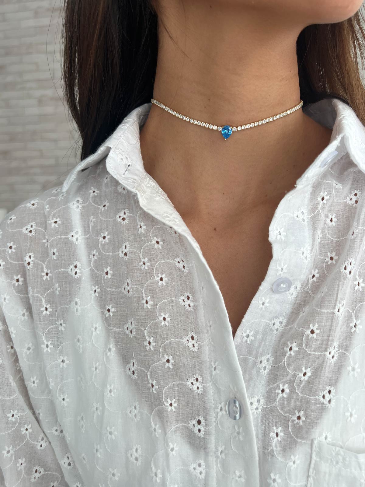 שרשרת צ'וקר טניס סוליטר טיפה תכלת