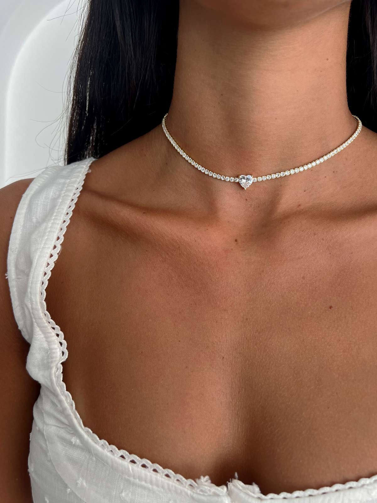 שרשרת צ'וקר טניס סוליטר לב