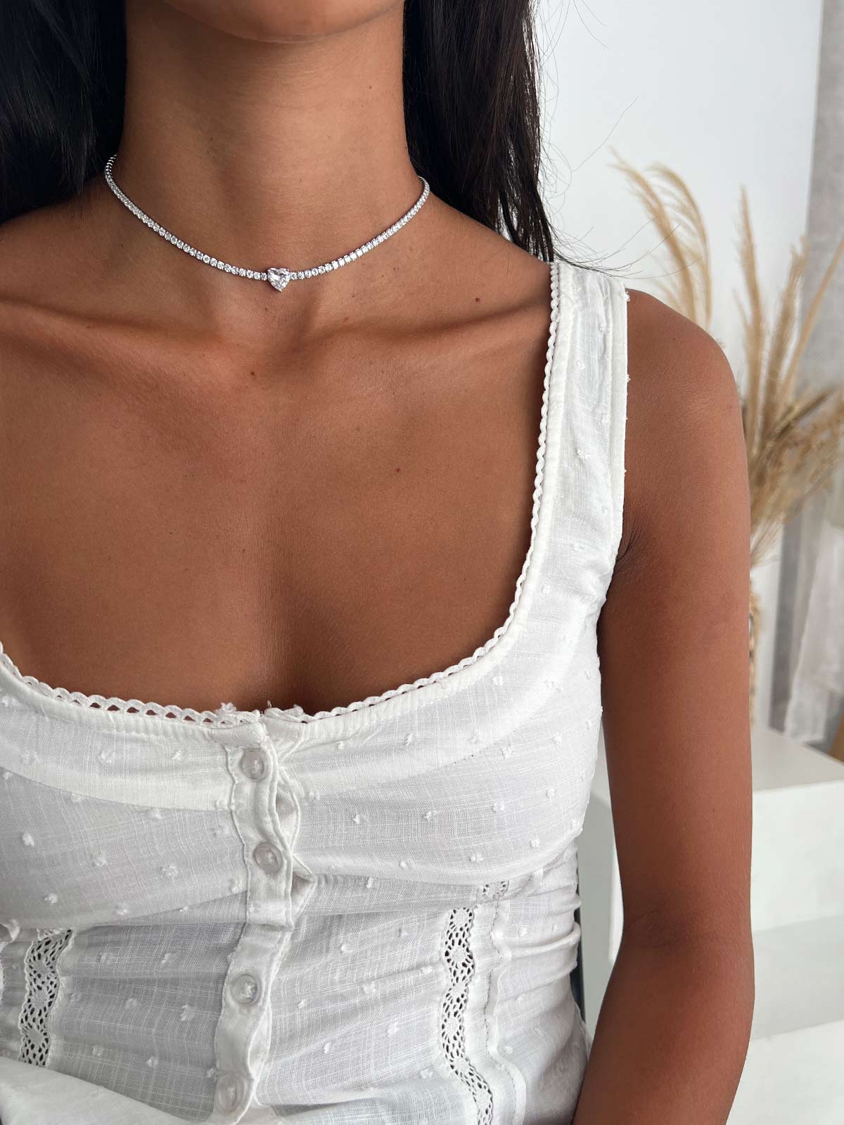 שרשרת צ'וקר טניס סוליטר לב