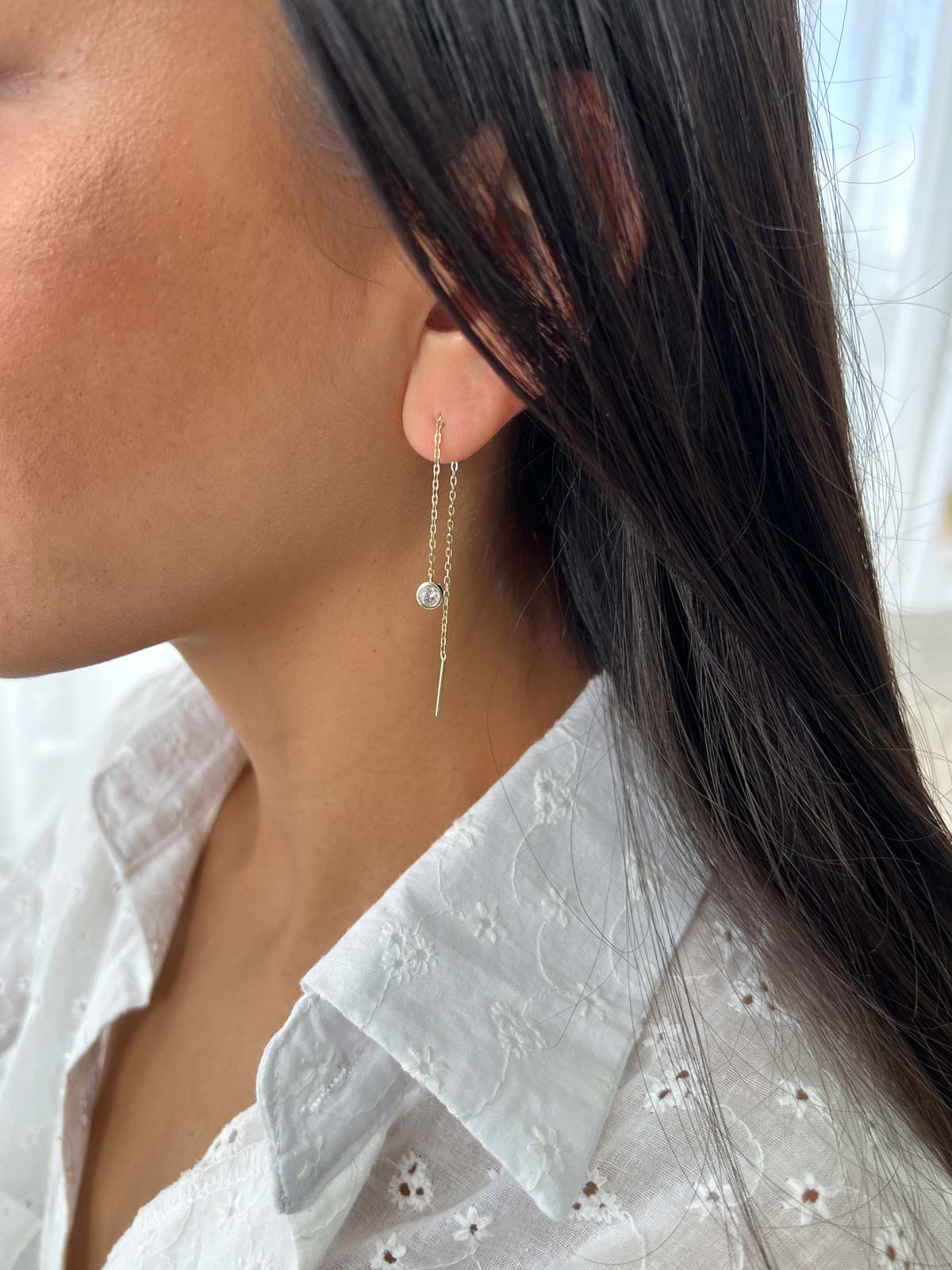 עגיל שרשרת סוליטר גדול