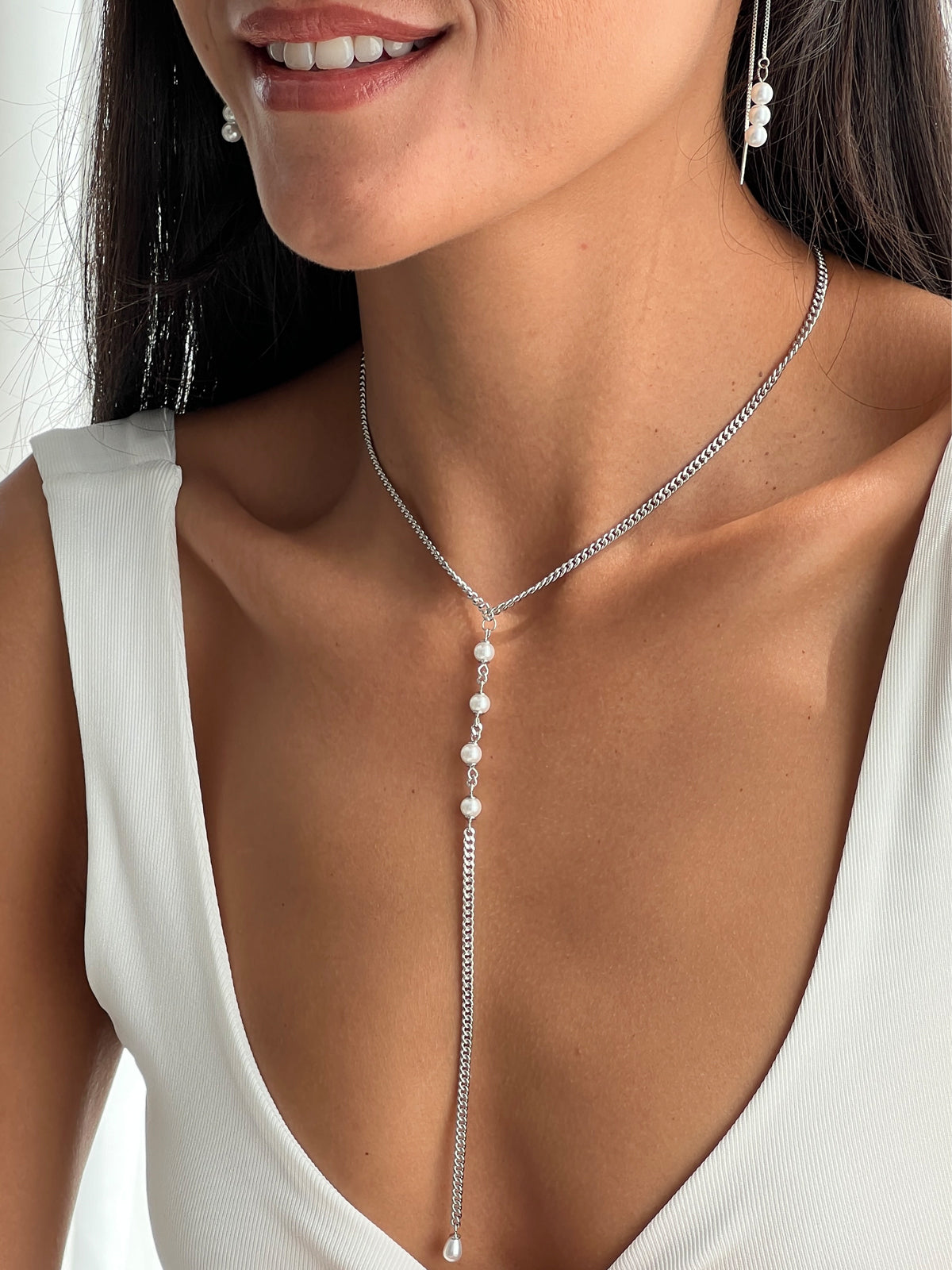 עגיל שרשרת ופנינים