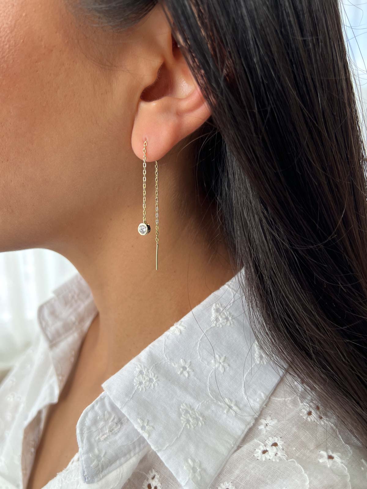 עגיל שרשרת סוליטר גדול