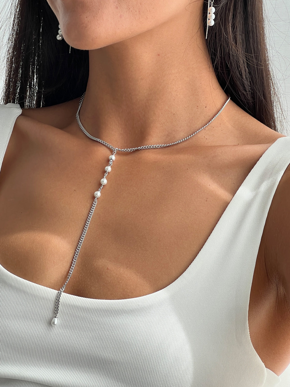 עגיל שרשרת ופנינים