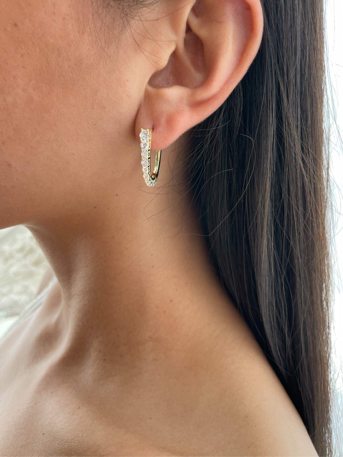 עגילי חישוק סוליטרים ארוך