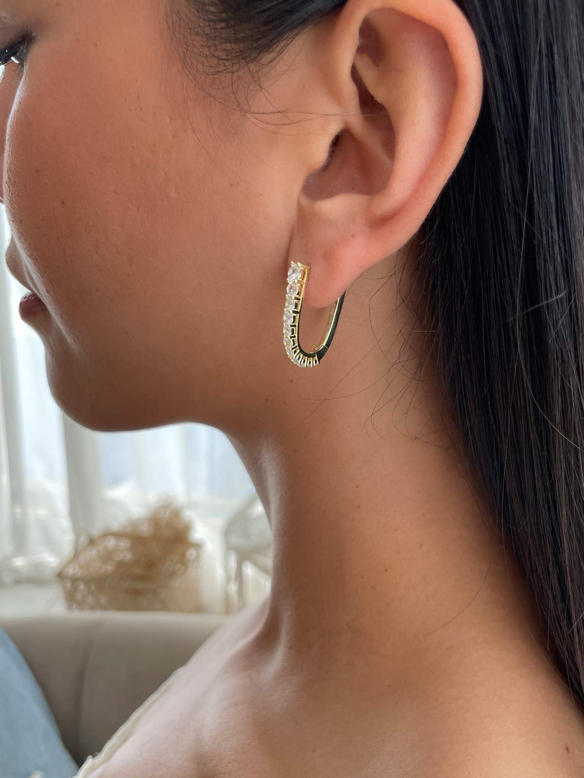 עגילי חישוק סוליטרים ארוך