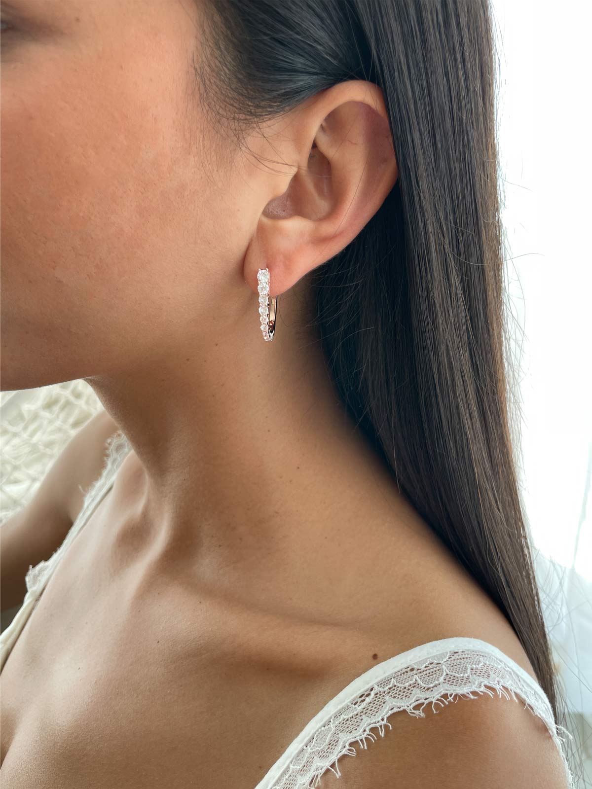 עגילי חישוק סוליטרים ארוך