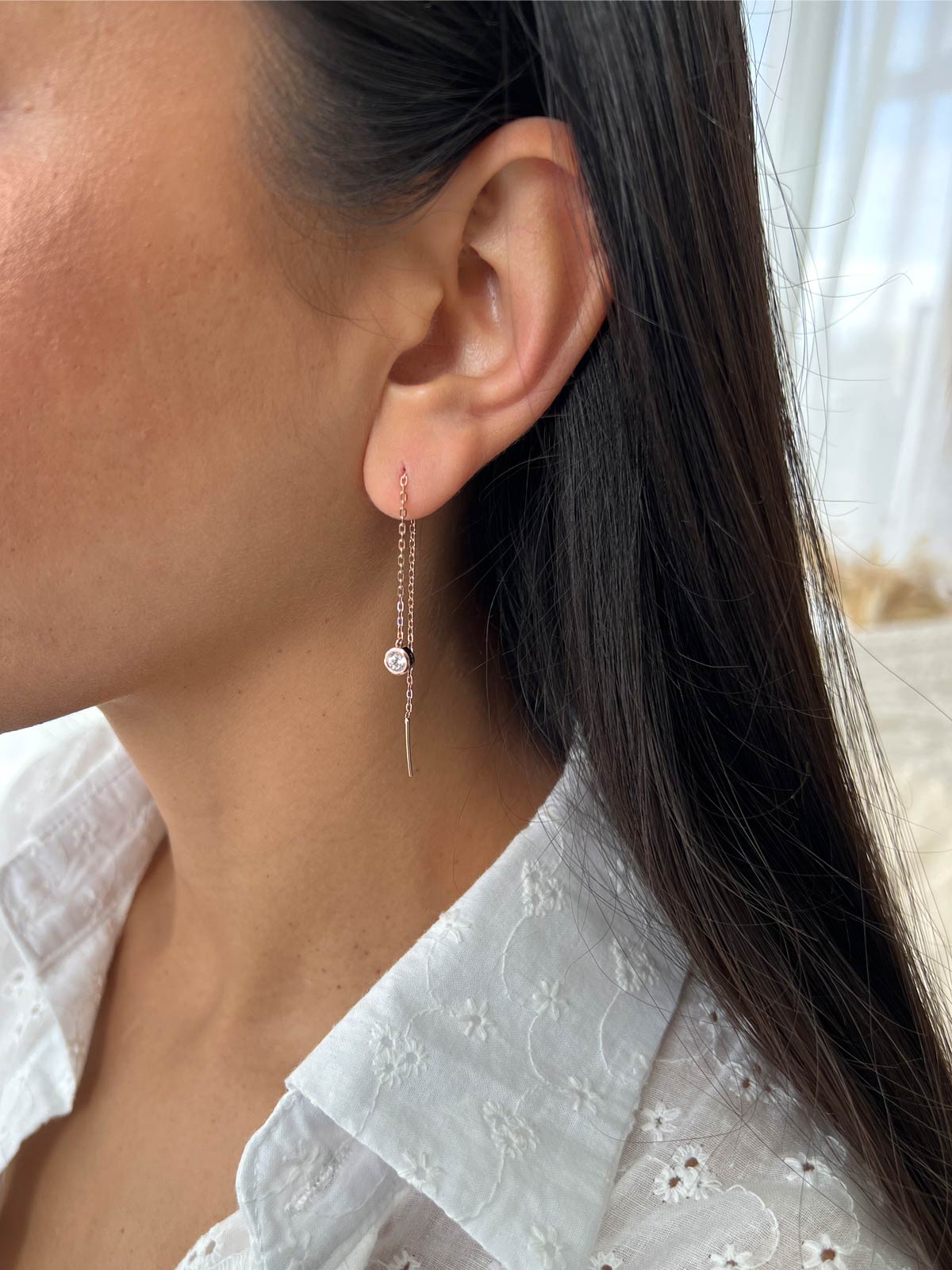 עגיל שרשרת סוליטר גדול