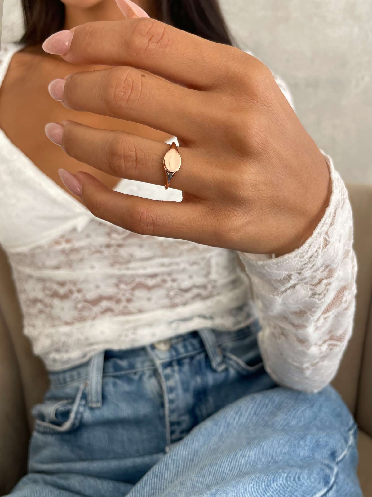 טבעת חותם מותאמת אליפסה חלקה