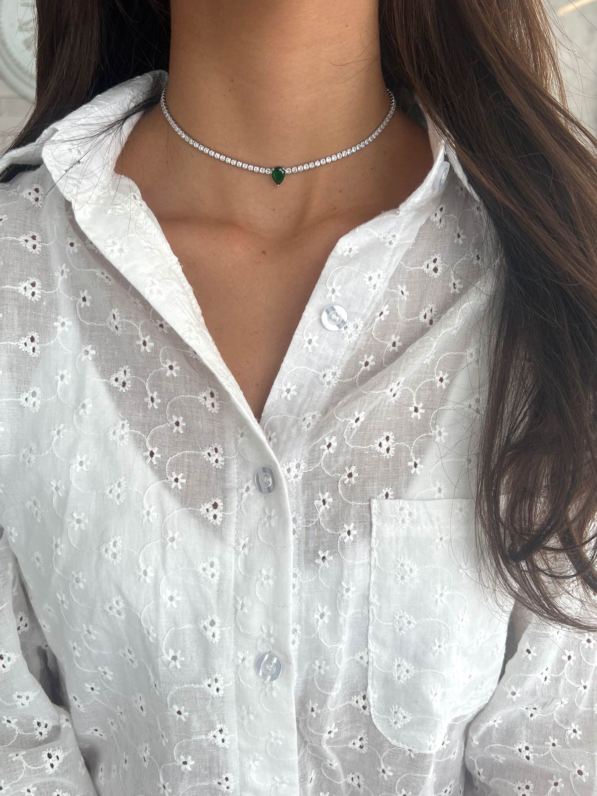 שרשרת צ'וקר טניס סוליטר טיפה ירוקה