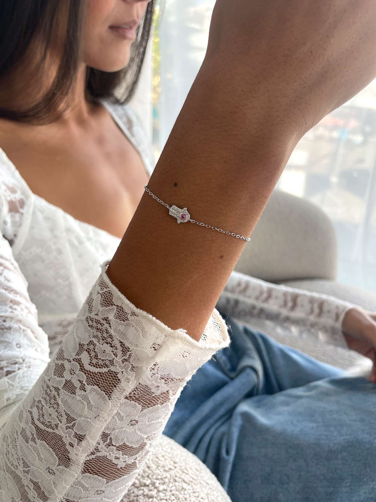 צמיד חמסה קטנה אבן ורודה