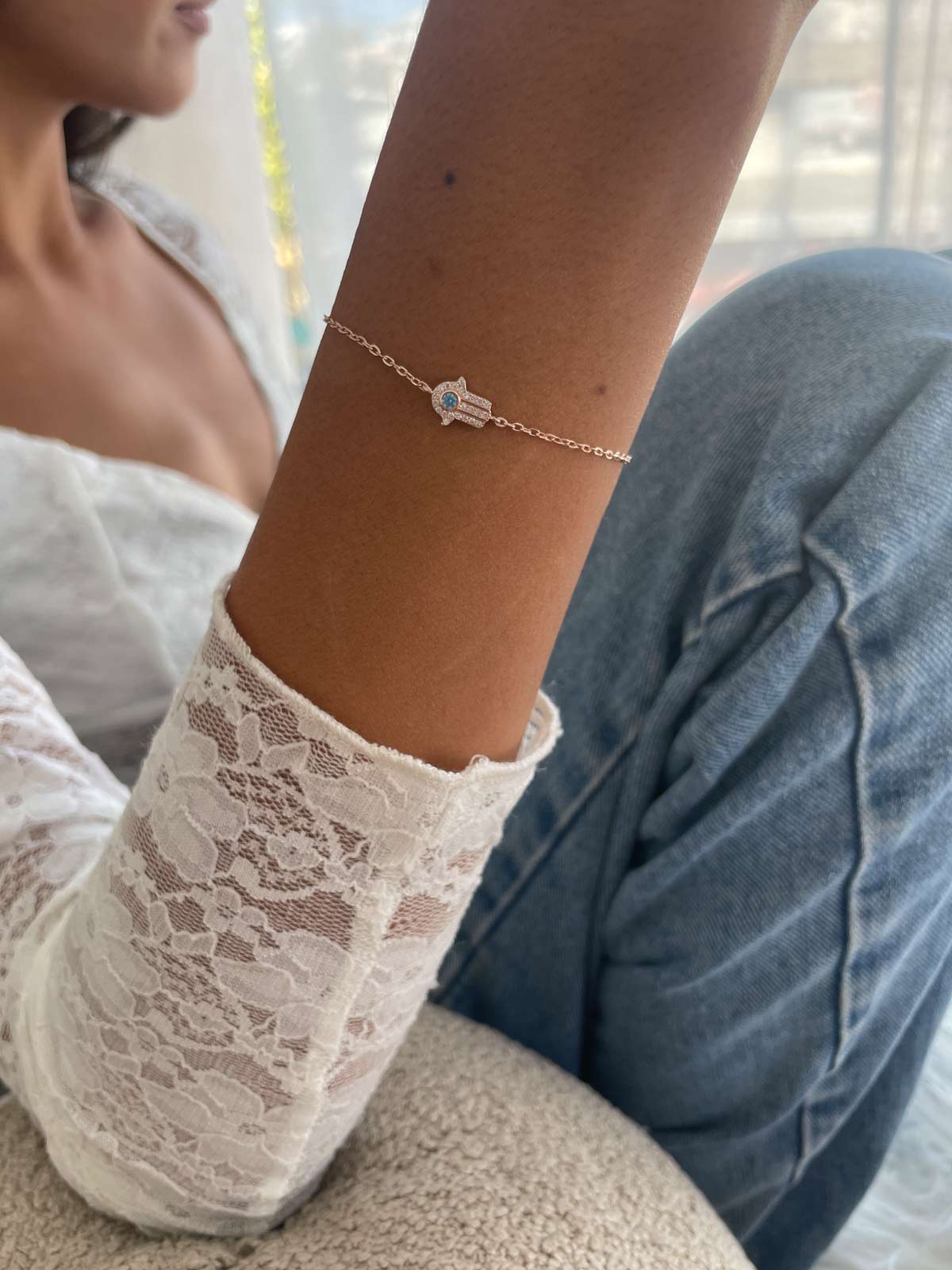 צמיד חמסה קטנה אבן תכלת